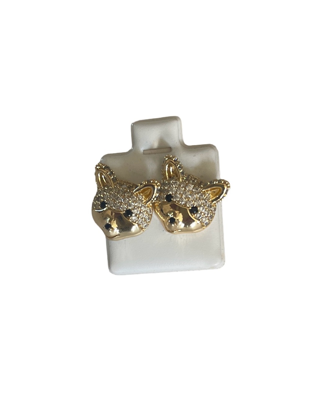 New Gold Fox Head Crystal Stud Earrings